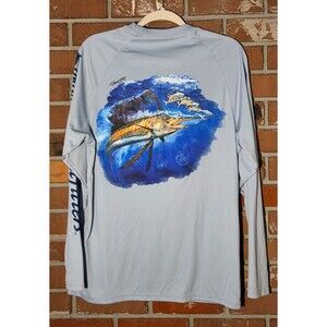 Bimini Bay Sz M Outfitters HOOK'M Performance BLUE Solarguard UV LS Shirt